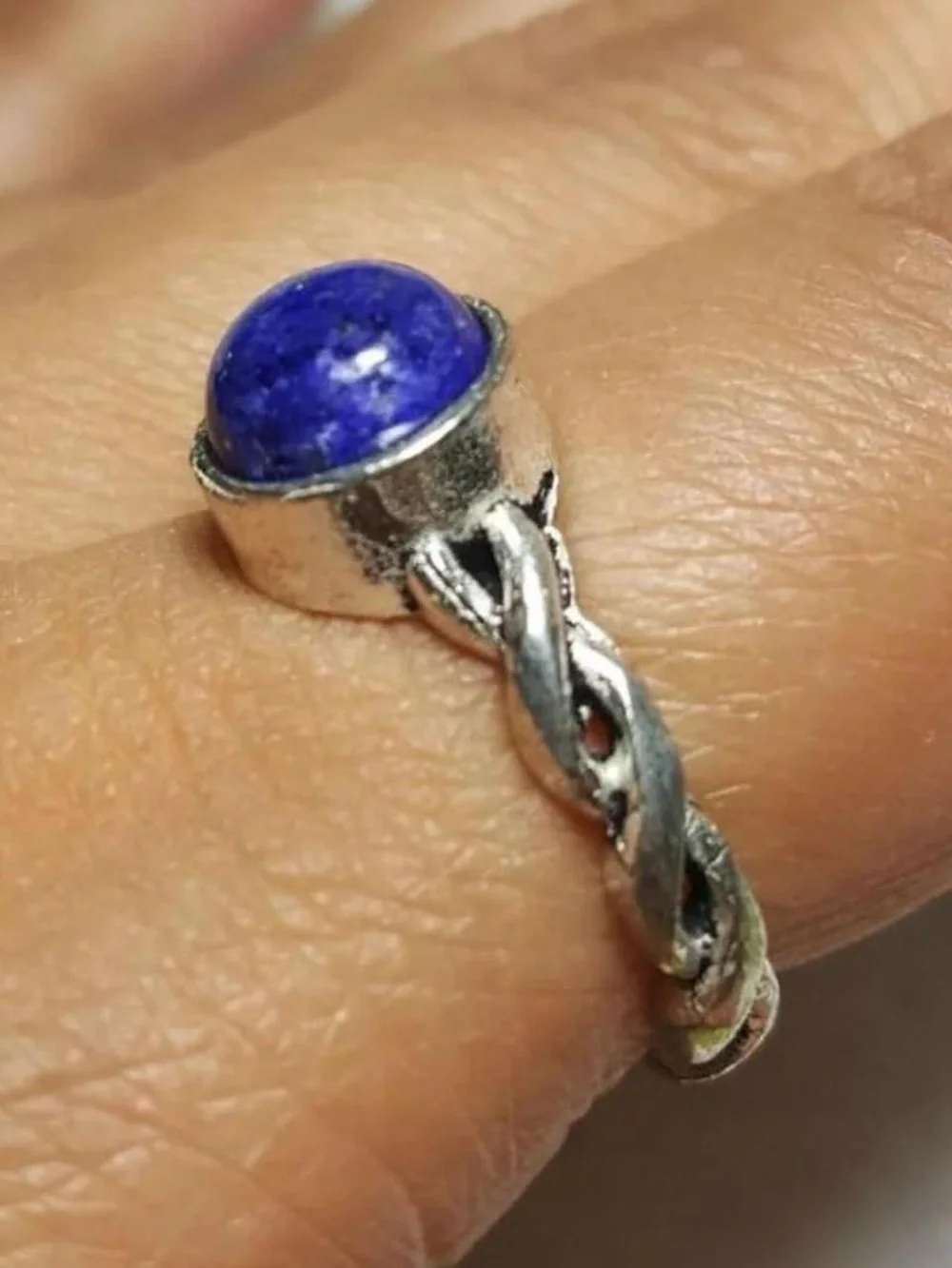 925 Silver Lapis Lazuli Round Cabochon Ring - Blue